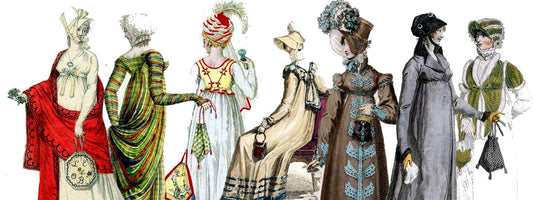 Regency fashion plates showing women with reticules 1802-1818