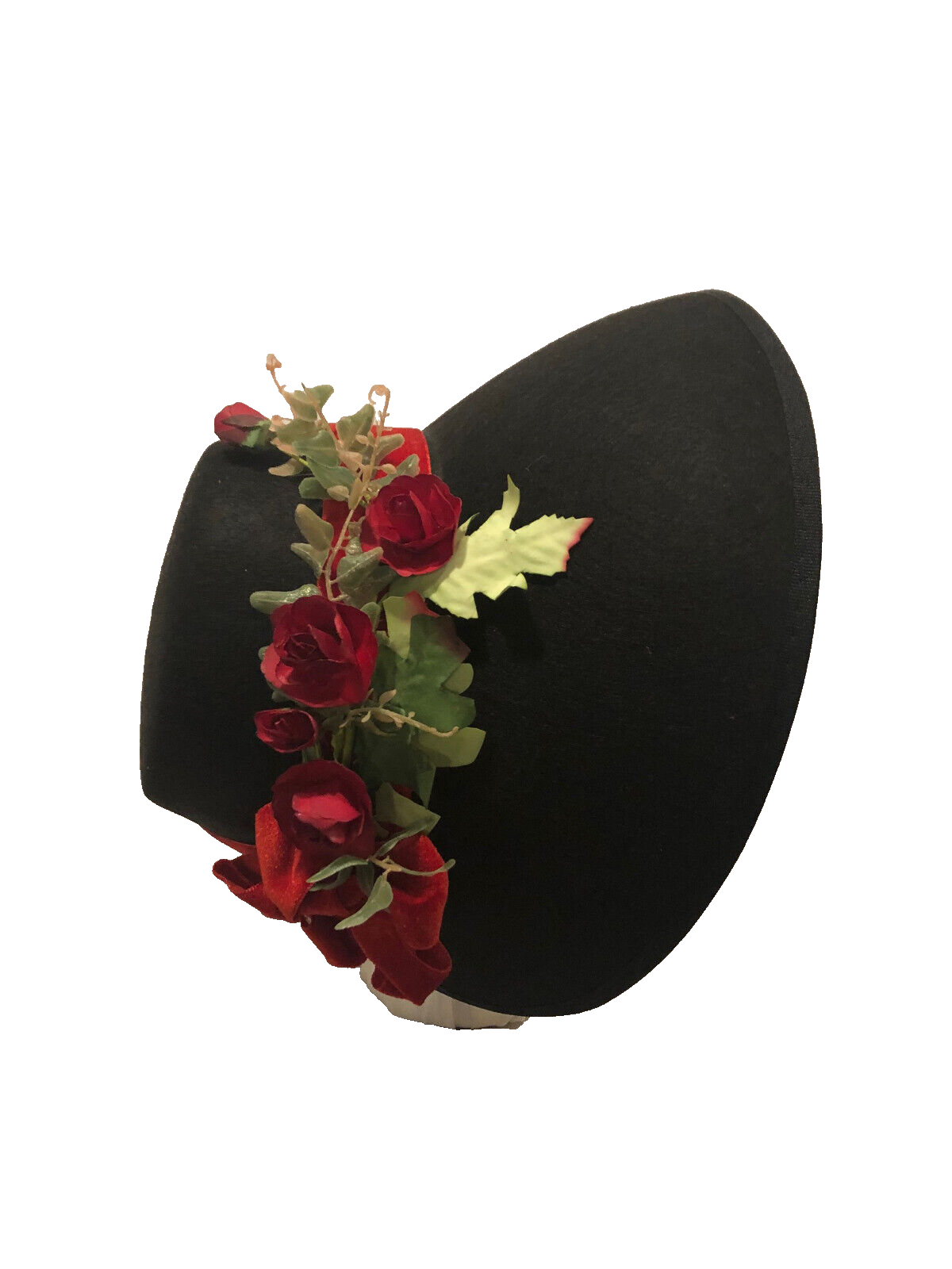 Austentation Regency Victorian Caroler Felt Bonnet Black, Red Velvet & Roses