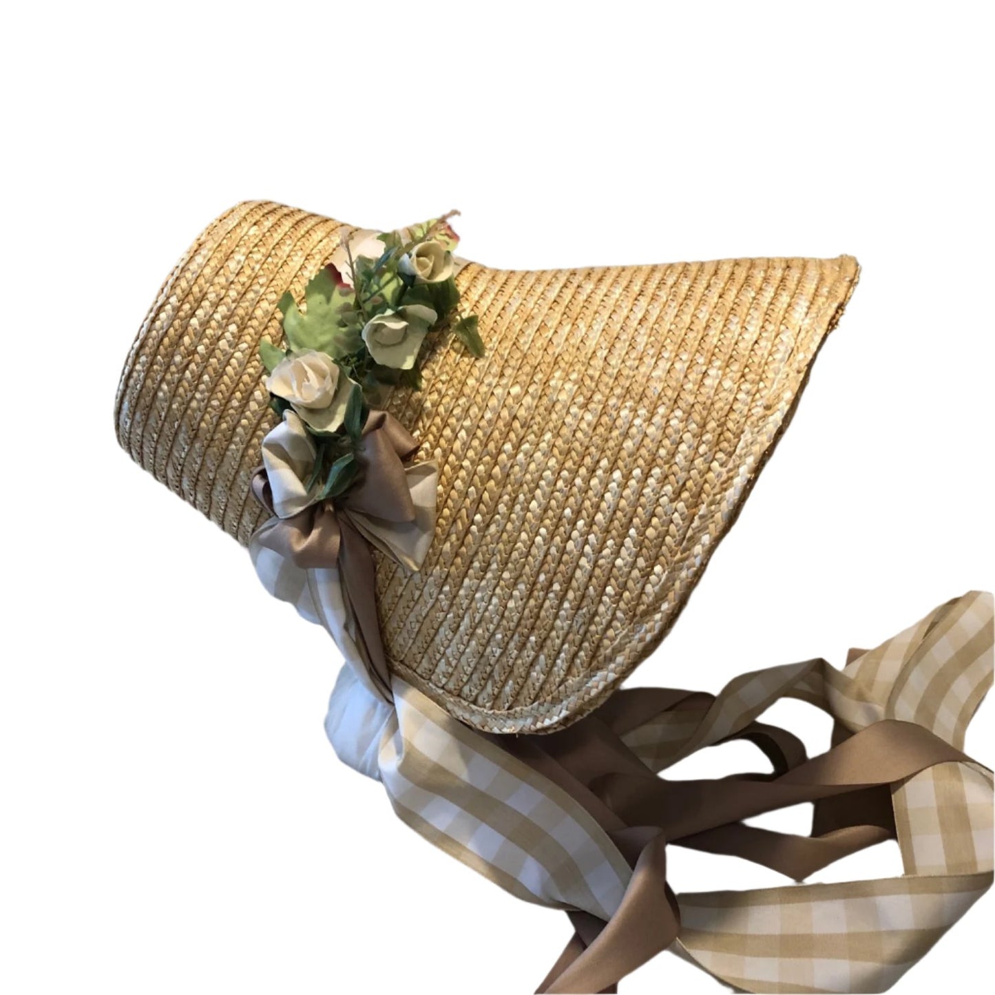 Eliza: Regency Poke Bonnet with Two ribbons & flowers