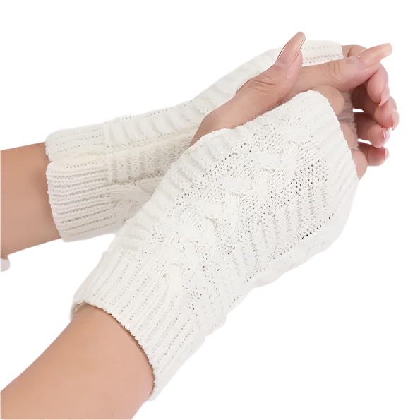 Austentation Warm knitted half gloves for Regency wear or Victorian caroling, ivory/white