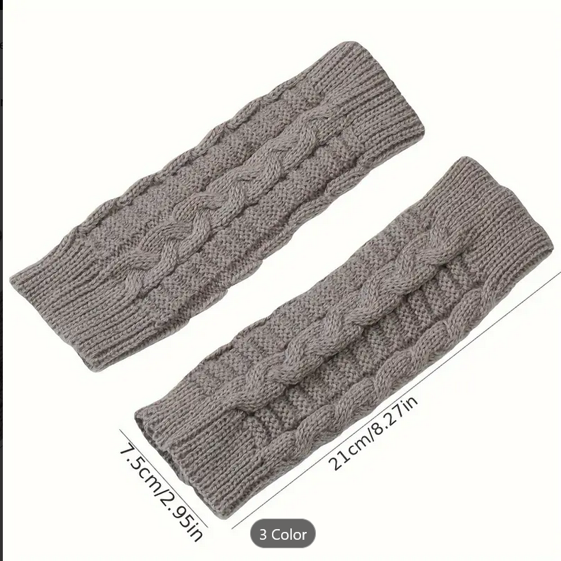 Warm Winter Sweater Knitted Half Mitt Gloves: Ivory