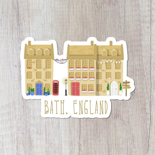 Austentation Exclusive hand drawn Vinyl Waterbottle sticker of Bath, England 