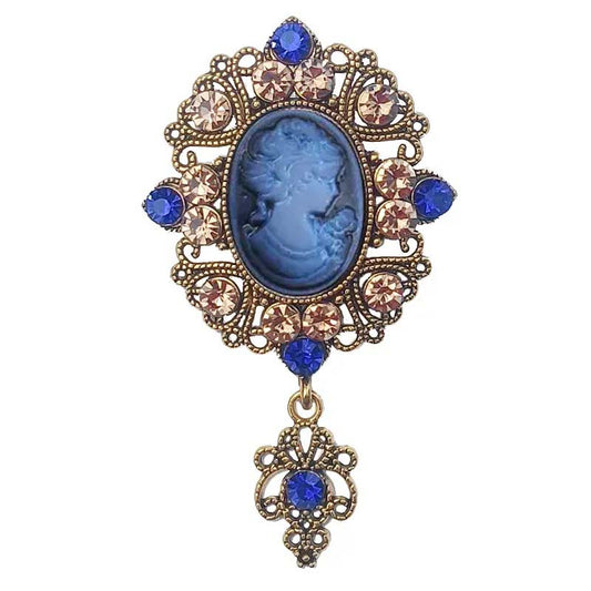 blue rhinestone jeweled pin for regency or victorian ball