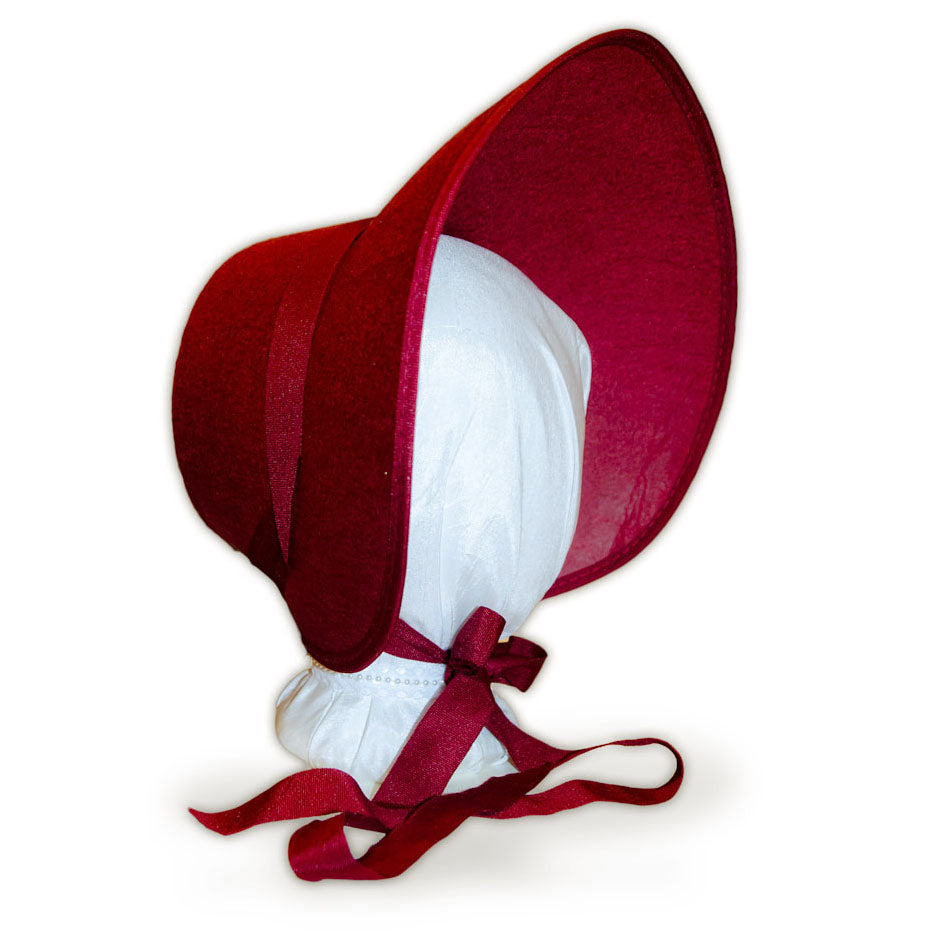 Austentation Late Regency Victorian Caroler felt bonnet dark red, burgundy