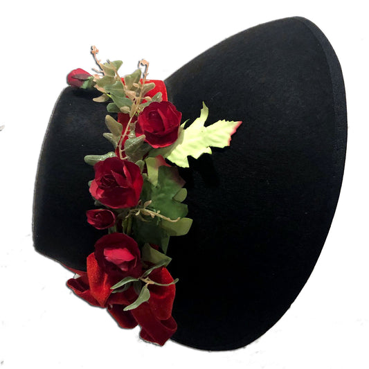 Choose your color felt victorian Christmas caroler bonnet with velvet ribbon and roses