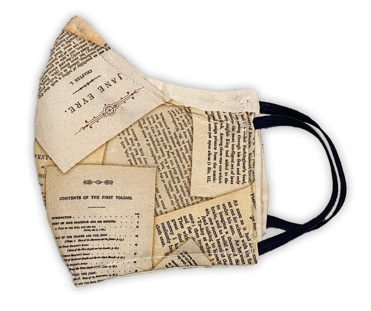 3 Layer Reuseable Cotton Covid Face Mask Covering: Library of Rarities Book Pages